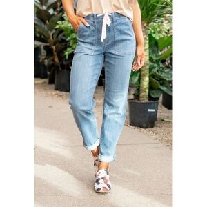 JUDY BLUE High Waist Drawstring Denim Jeans Joggers Medium Blue Size 13/31